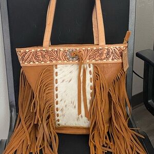 American Darling Tan Leather Fringe Bag